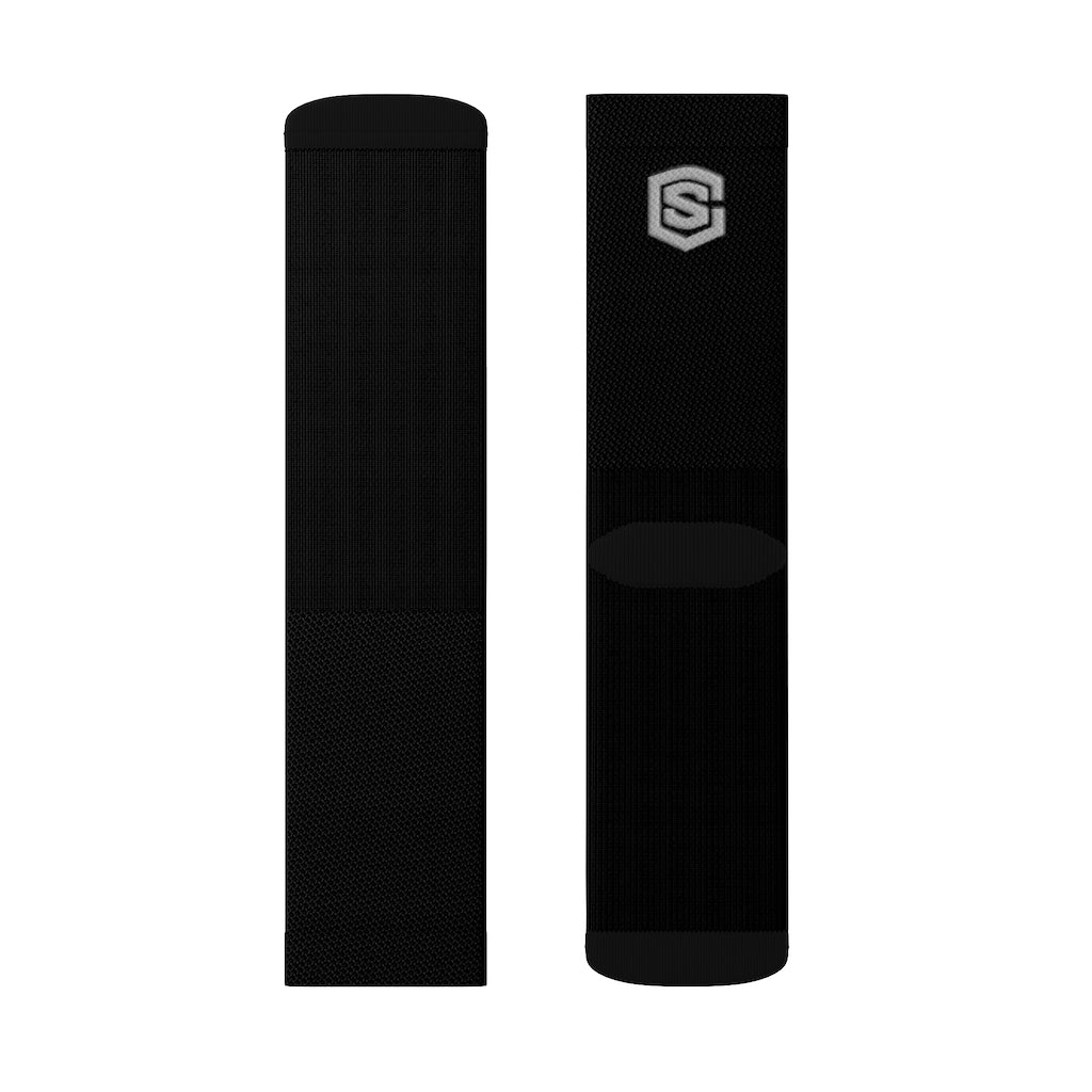 Black Sublimation Socks Silver Logo