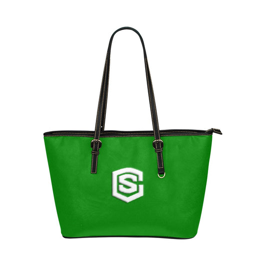 GREEN Leather Tote Bag WITH WHITE LOGO Leather Tote Bag (Model 1651) (Big)