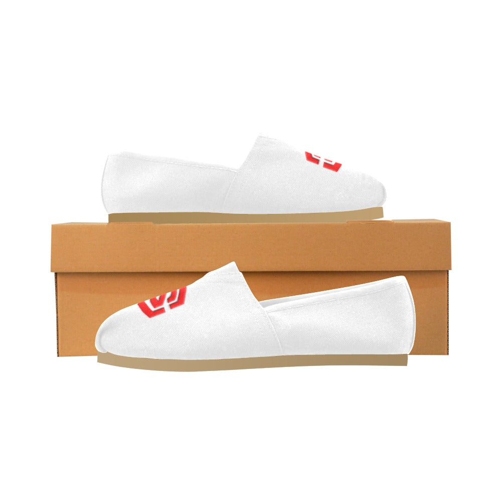 WHITE Casual Canvas Women's WITH RED  LOGO Casual Canvas Women's Shoes (Model 004) (Designs are mirrored)