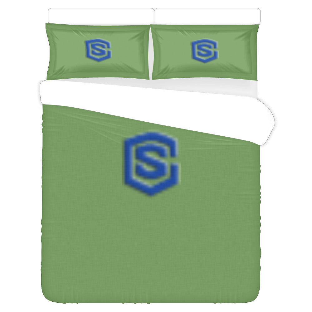 Green Duvet Cover Blue Logo 3-Piece Bedding Set (1 Duvet Cover 86"x70"; 2 Pillowcases 20"x30")(One Side)
