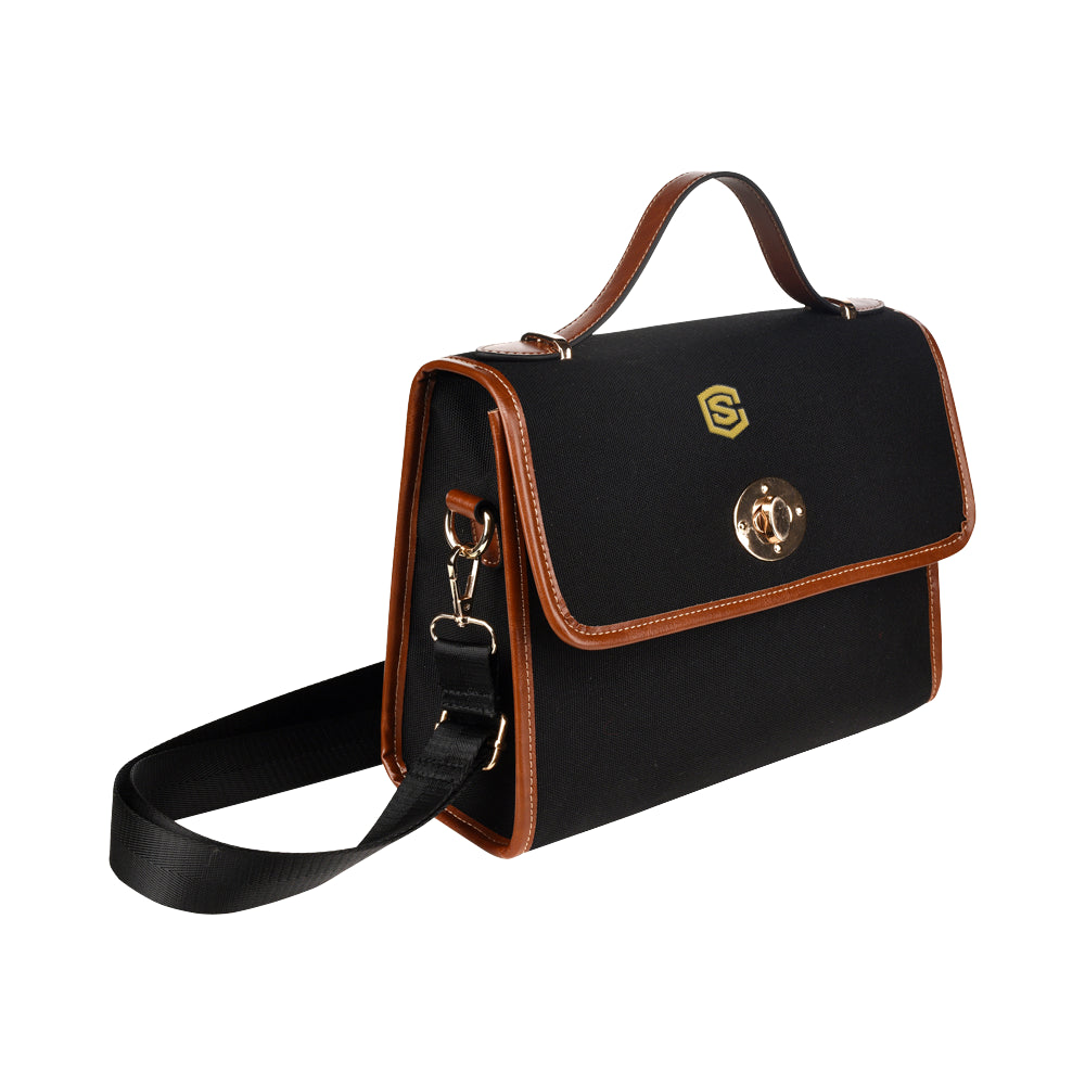 BLACK WATERPROOF CANVAS BAG gold logo Waterproof Canvas Bag/All Over Print (Model 1641)