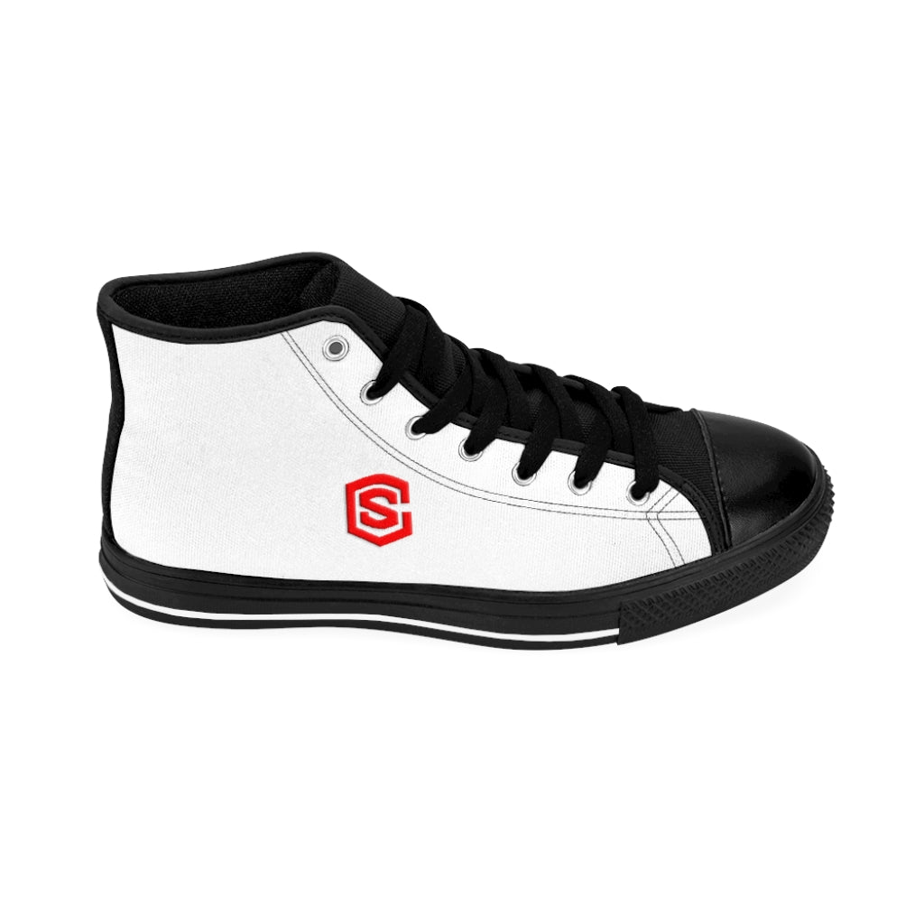 white Men's High-top Sneakers - red logo