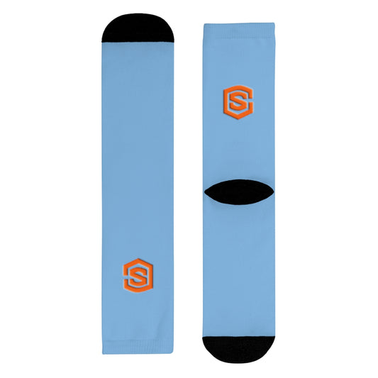 Blue Sublimation Crew Socks (EU) Orange Logo