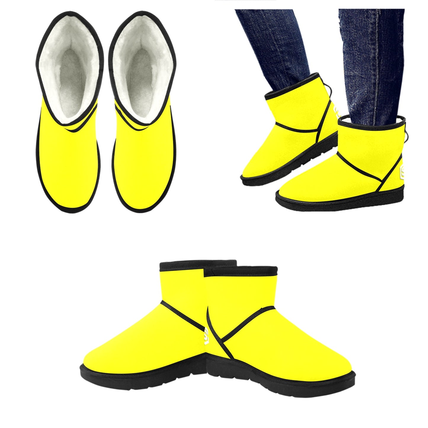 YELLOW Low Top Men's Snow Boots WITH WHITE LOGO Low Top Men's Snow Boots (Model 049)