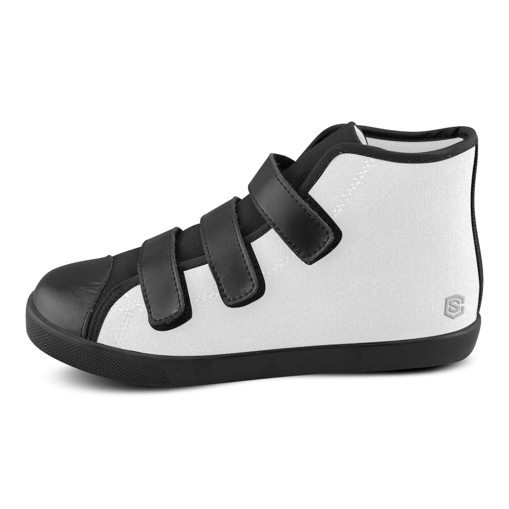 GRAY CANVAS KID SHOES silver logo Velcro High Top Canvas Kid's Shoes (Model 015)
