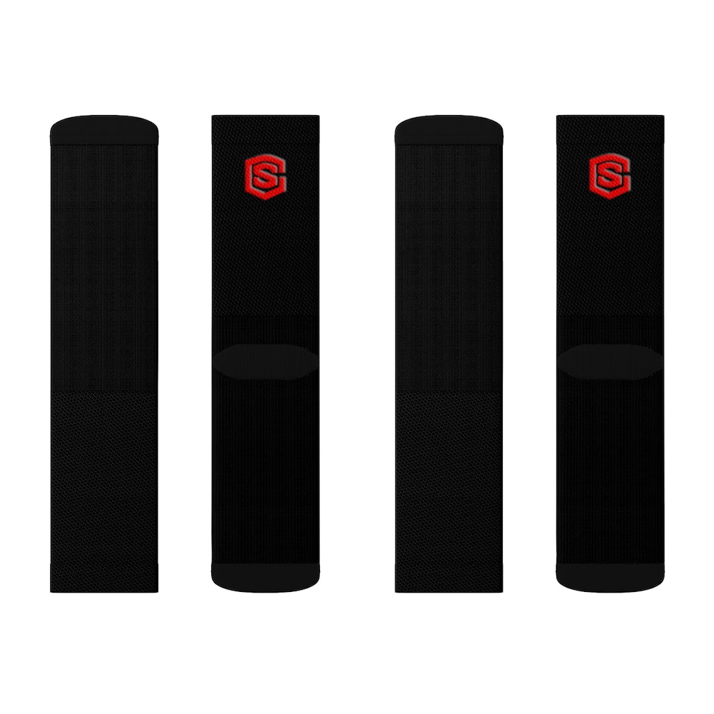 Black Sublimation Socks Red Logo