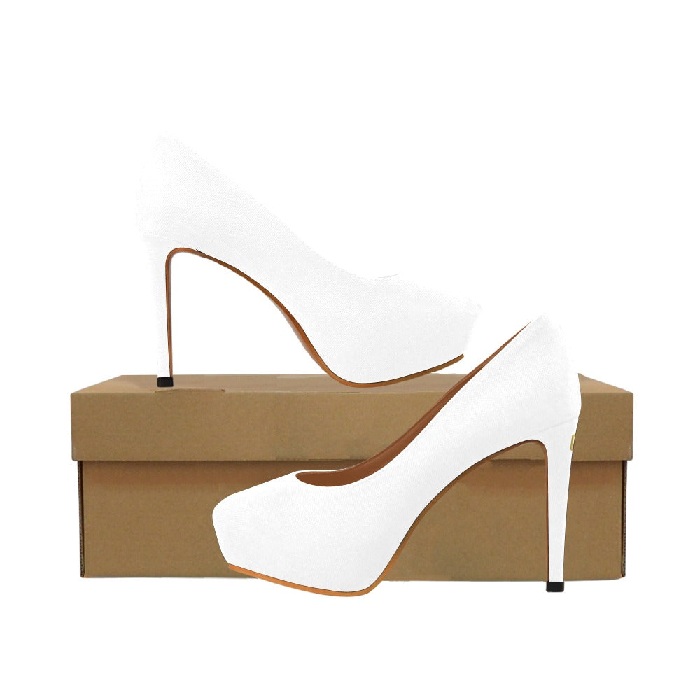 White Women's Pumps With Gold Logo Women's High Heels (Model 044)