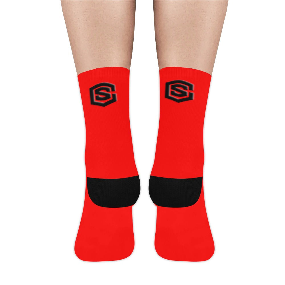 Red Sublimated Crew Socks (Made In USA) with Black Logo Sublimated Crew Socks (Made In USA)