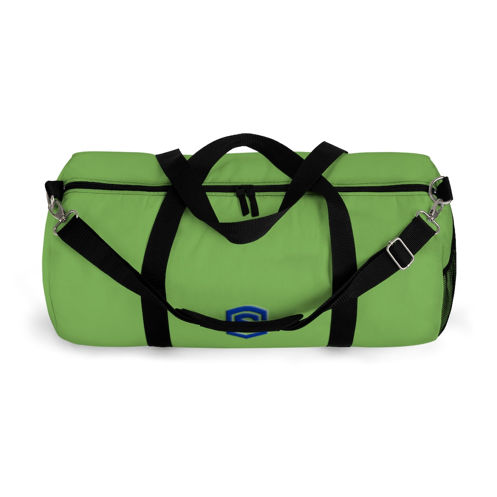 Green Duffel Bag Blue Logo