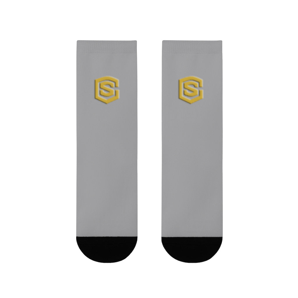 Grey Sublimation Crew Socks (EU) Gold Logo