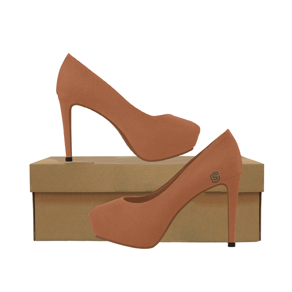 BROWN Women's High Heels brown logo Women's High Heels (Model 044)