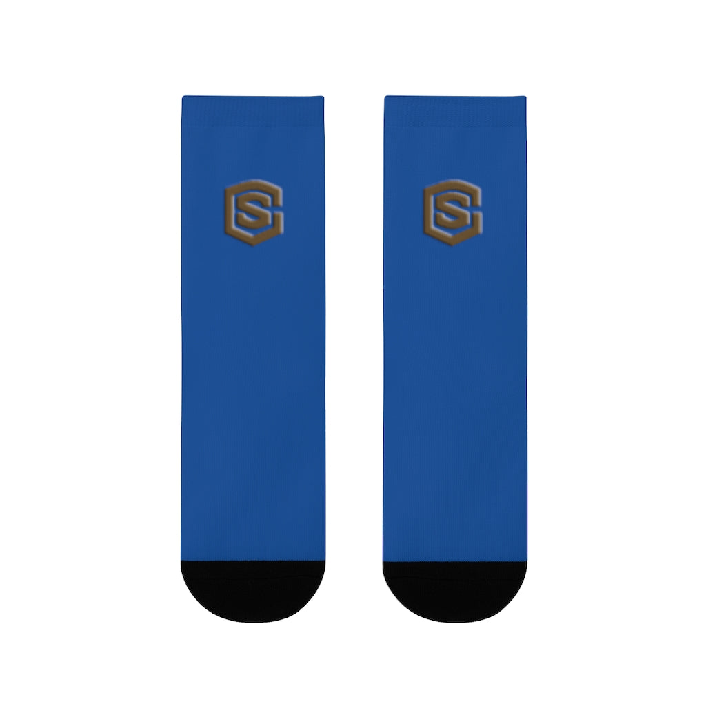 Blue Sublimation Crew Socks (EU) Brown Logo