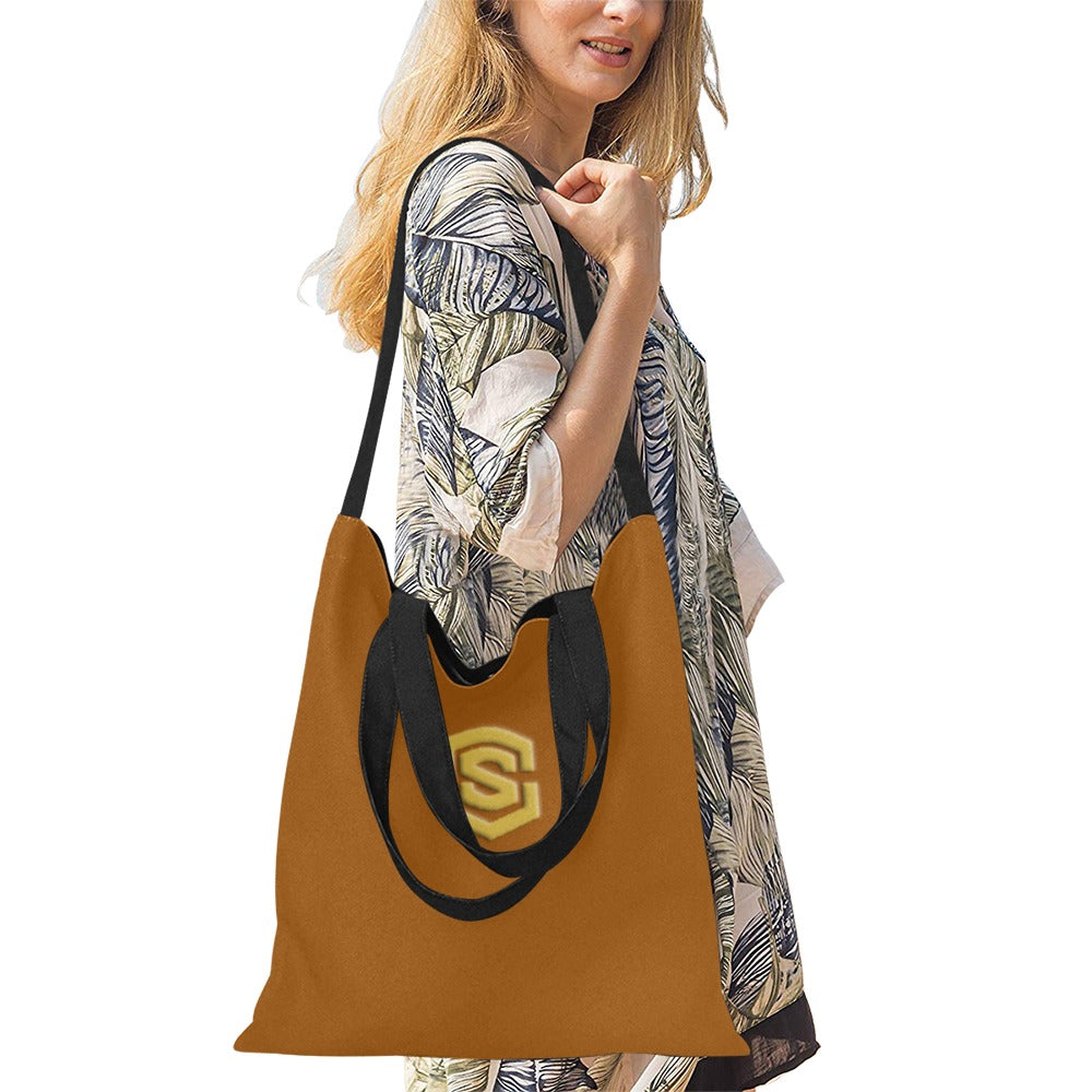 Brown All Over Print Canvas Tote Bag With Gold Logo All Over Print Canvas Tote Bag(Model1698)(Medium)