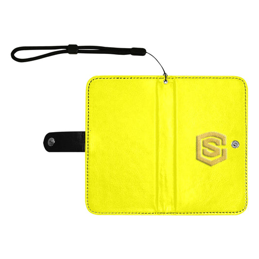 Yellow Flip Leather Purse for Mobile Phone(Model1703)(Large) with Gold Logo Flip Leather Purse for Mobile Phone(Model1703)(Large)