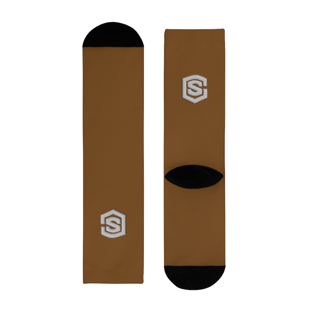 brown Sublimation Crew Socks (EU) Silver Logo