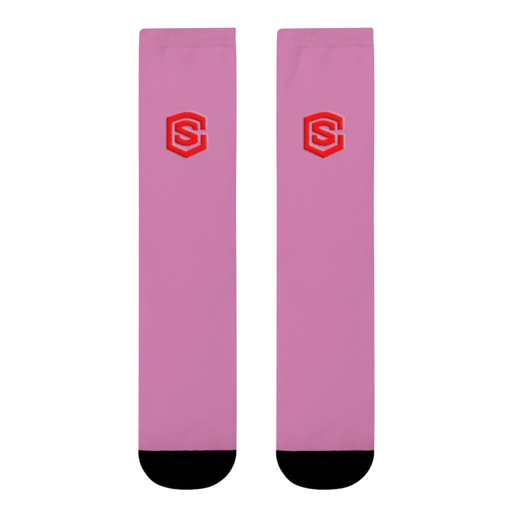 Pink Sublimation Crew Socks (EU) Red Logo