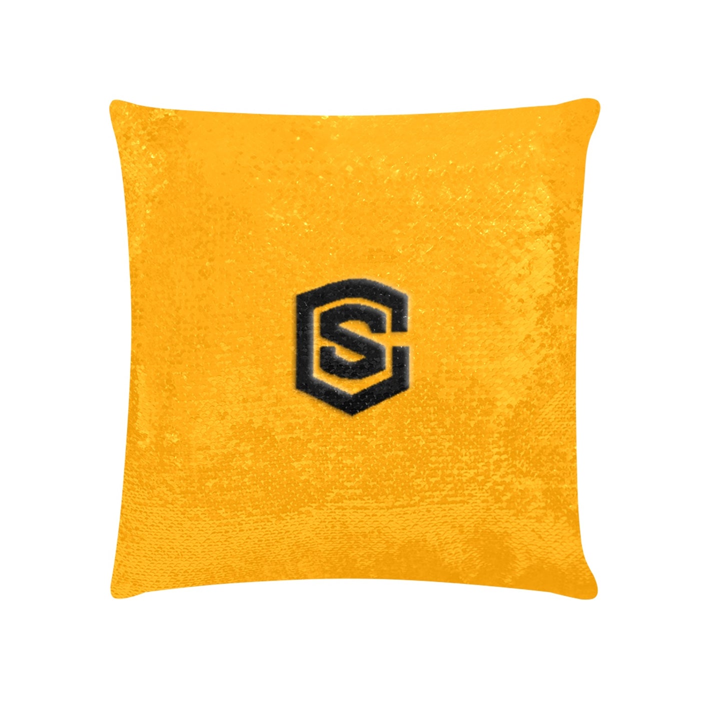 Orange Custom Sequin Pillow with Black Logo Custom Sequin Pillow Case 18"x18"