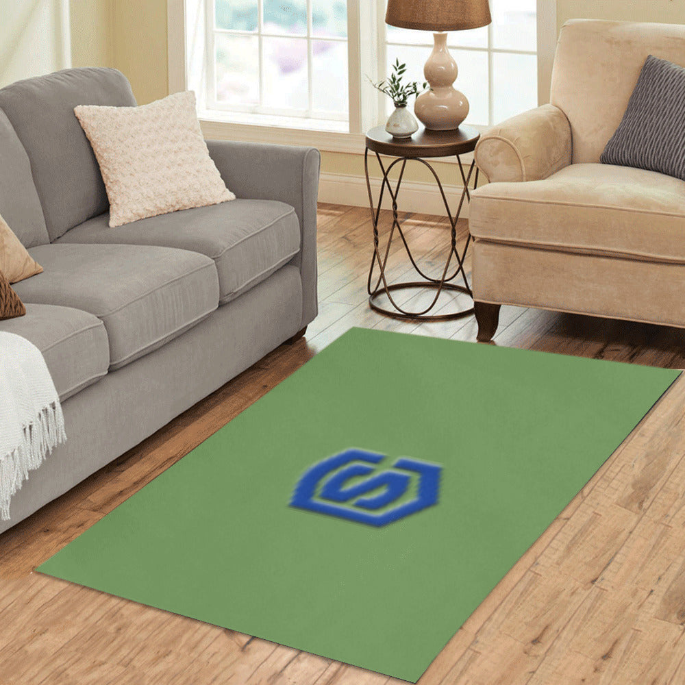 Green Area Rug Blue Logo Area Rug 5' x 3.2'
