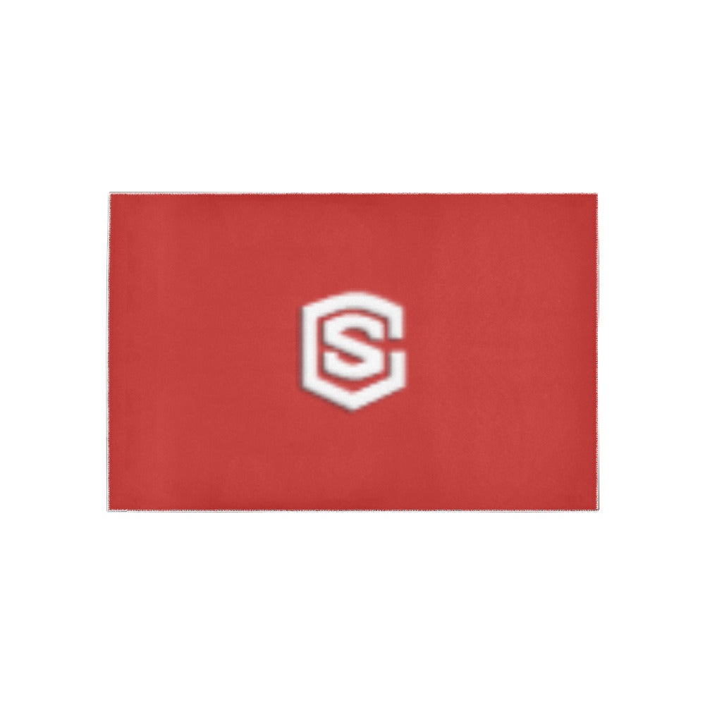 Red Area Rug White Logo Area Rug 5' x 3.2'