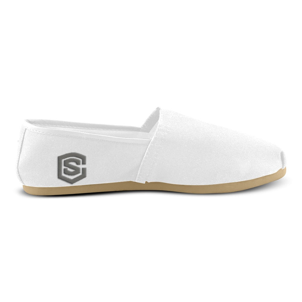 WHITE casual shoes for women WITH GRAY LOGO Casual Canvas Women's Shoes (Model 004) (Designs are mirrored)