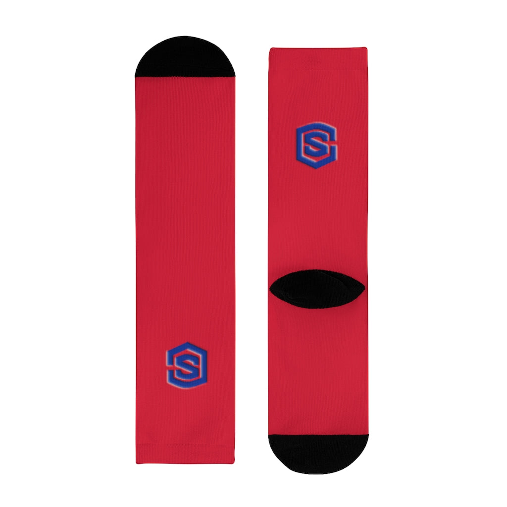 red Sublimation Crew Socks (EU) Blue Logo