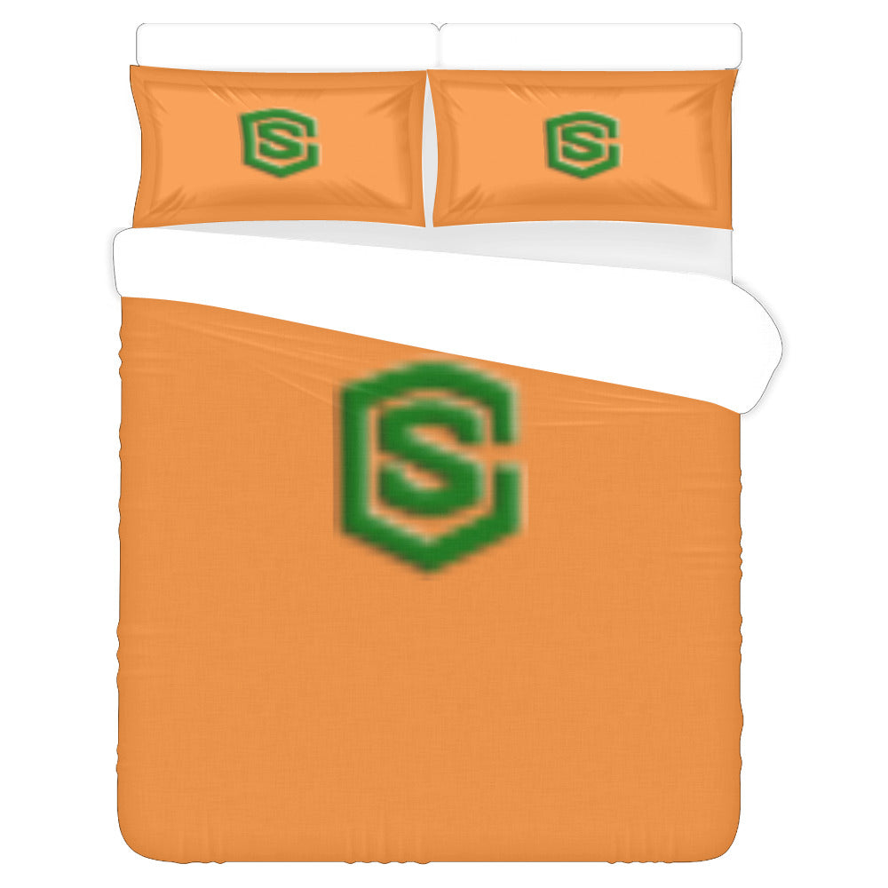 Orange Duvet Cover Green Logo 3-Piece Bedding Set (1 Duvet Cover 86"x70"; 2 Pillowcases 20"x30")(One Side)