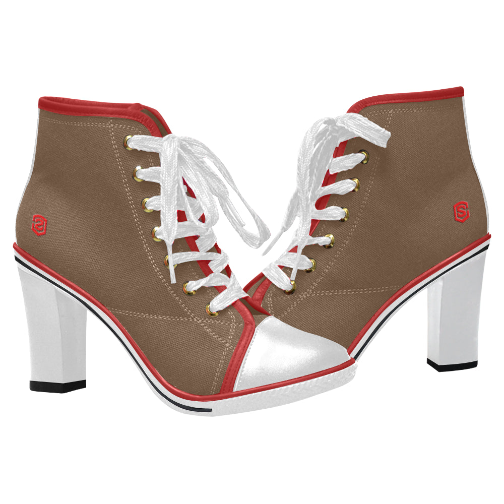 red logo Women's Lace Up Chunky Heel Ankle Booties (Model 054)