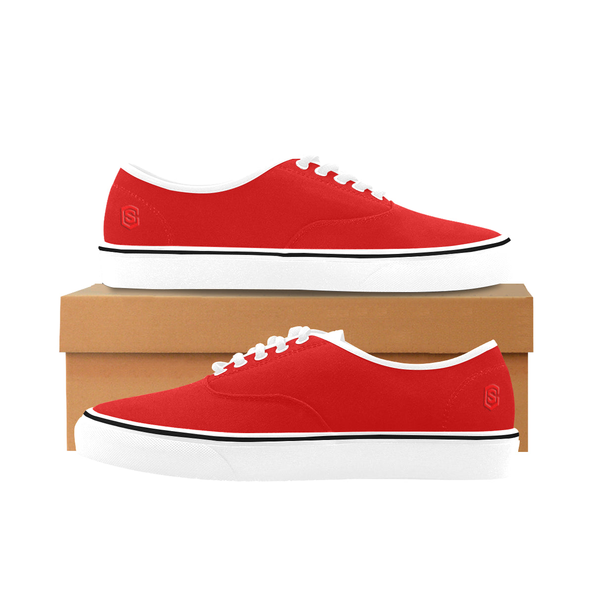red logo Classic Women's Canvas Low Top Shoes (Model E001-4)