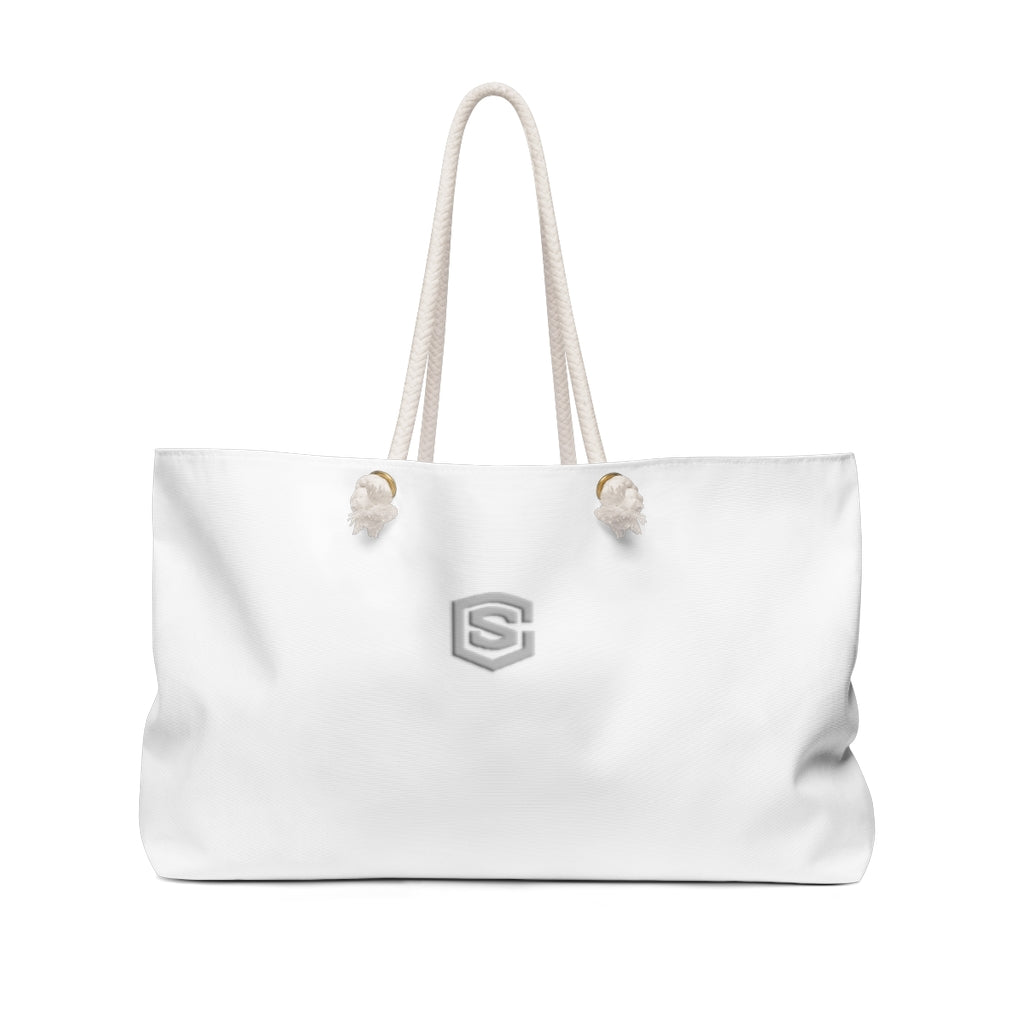 White Weekender Bag Silver Logo