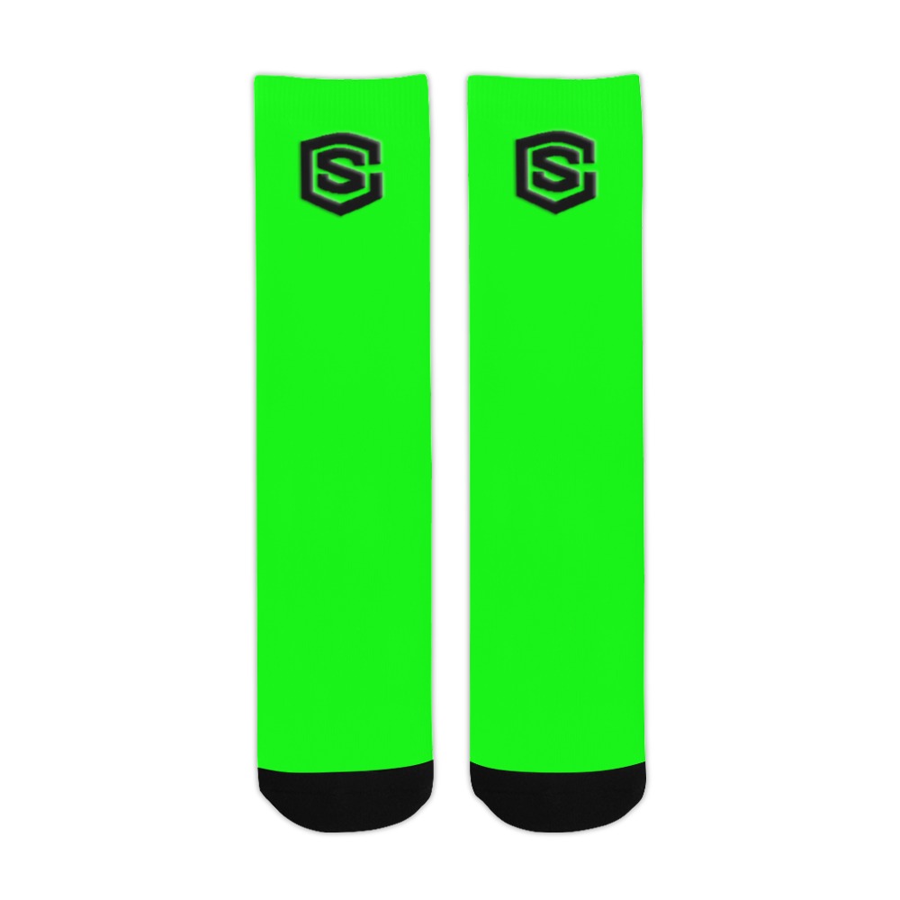 Green Sublimated Crew Socks (Made In USA) with Black Logo Sublimated Crew Socks (Made In USA)