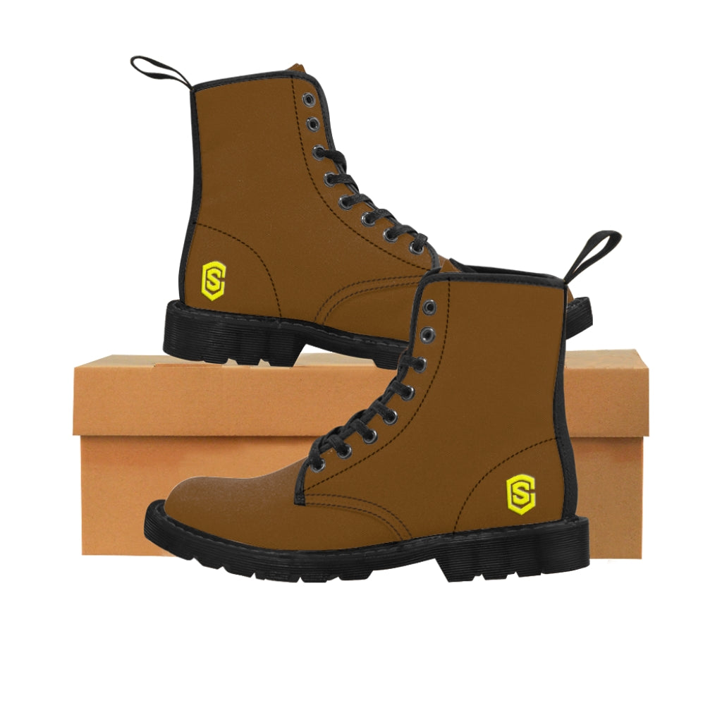Brown Men's Canvas Boots Yellow Logo