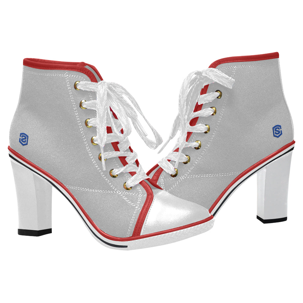 blue logo Women's Lace Up Chunky Heel Ankle Booties (Model 054)