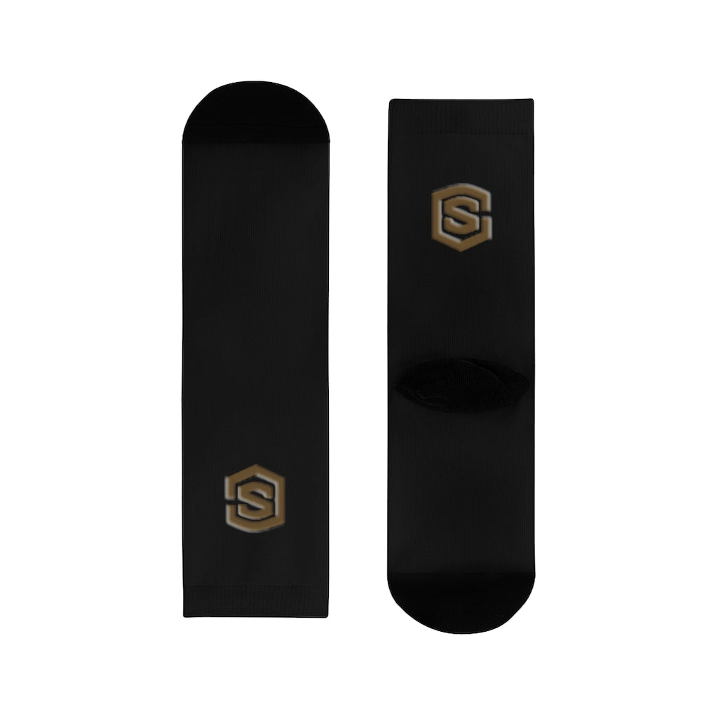 Black Sublimation Crew Socks (EU) Brown Logo