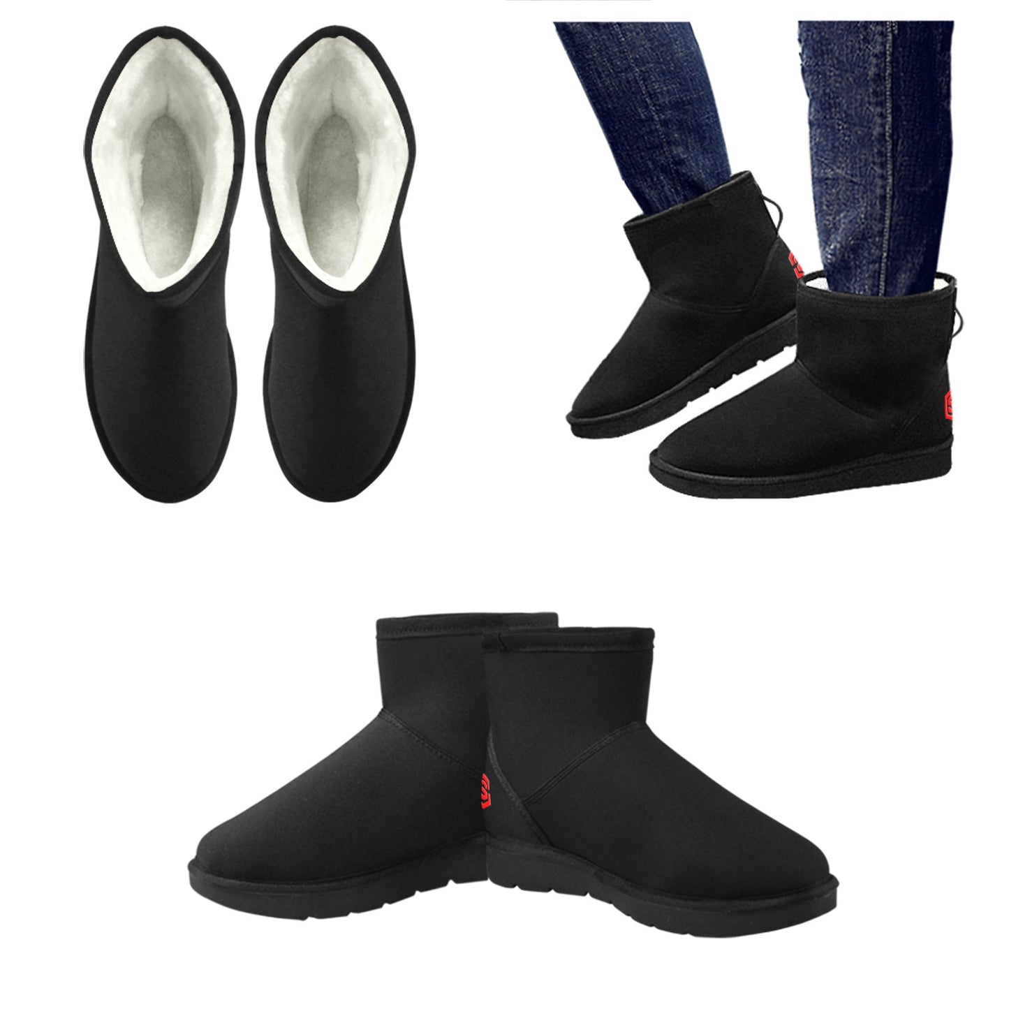 BLACK Low Top Men's Snow Boots WITH RED LOGO Low Top Men's Snow Boots (Model 049)