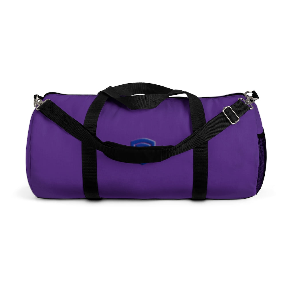 Purple Duffel Bag Blue Logo
