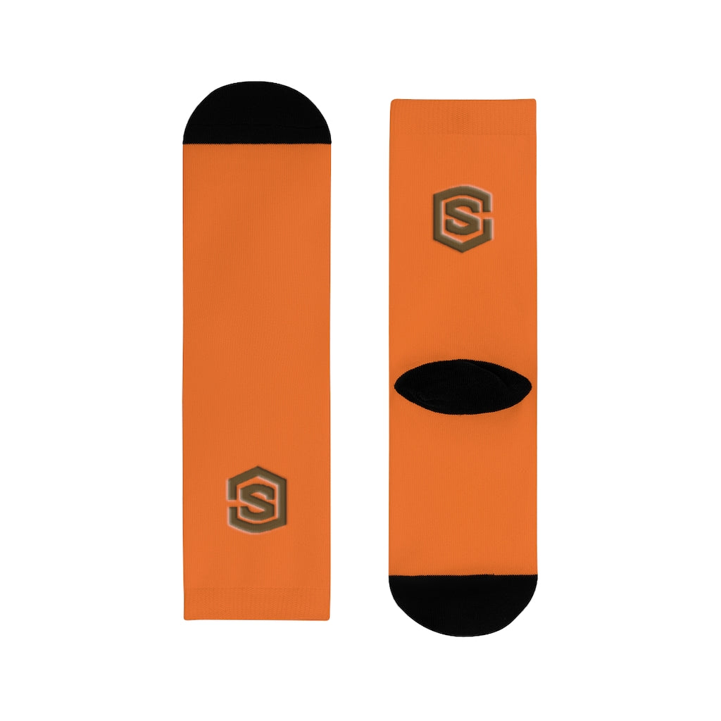 Orange Sublimation Crew Socks (EU) Brown Logo