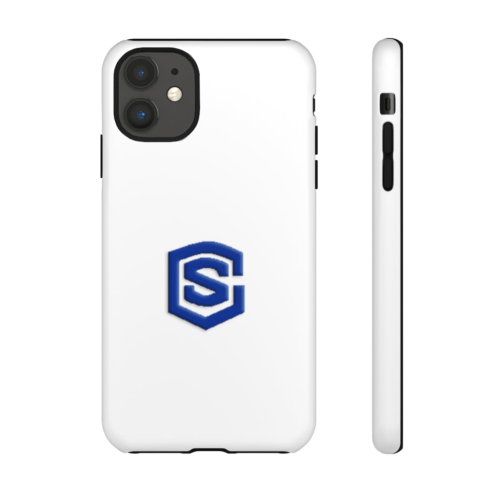 White Tough Cases Blue Logo