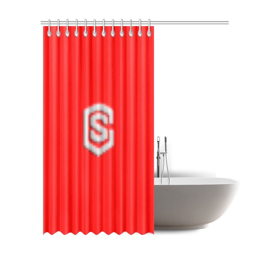 Red Shower Curtain 69"x84" with Silver Logo Shower Curtain 69"x84"