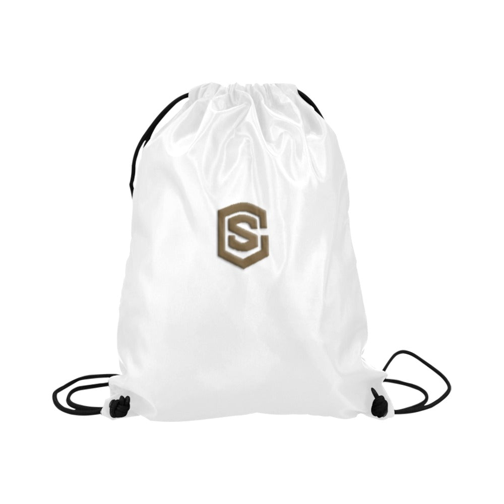 White Drawstring Bags Large With Brown Logo Drawstring Bags (Model 1604) (Large)
