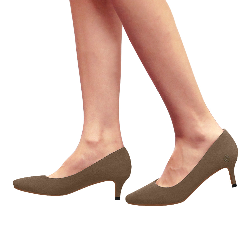 RED Women's Pointed Toe Low Heel Pumps brown logo Women's Pointed Toe Low Heel Pumps (Model 053)