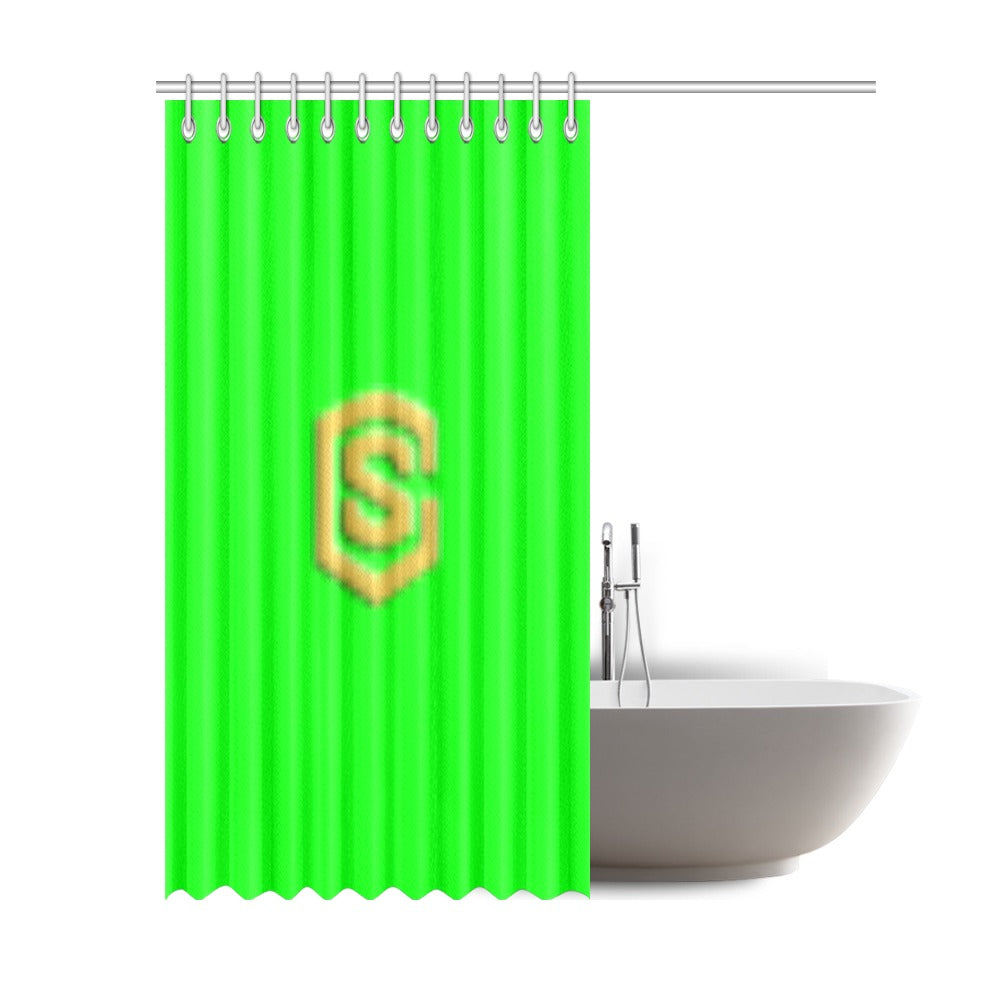 Green Shower Curtain 69"x84" with Gold Logo Shower Curtain 69"x84"