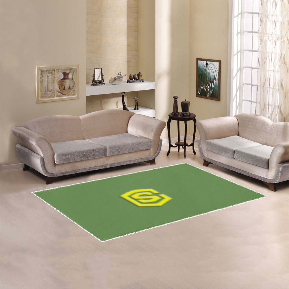 Green Area Rug Yellow Logo Area Rug 5' x 3.2'