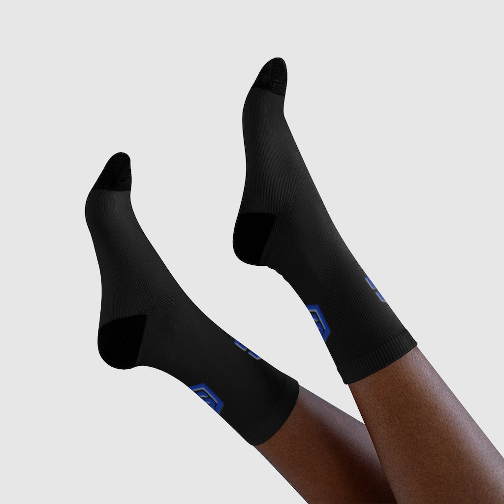 Black Sublimation Crew Socks (EU) Blue Logo