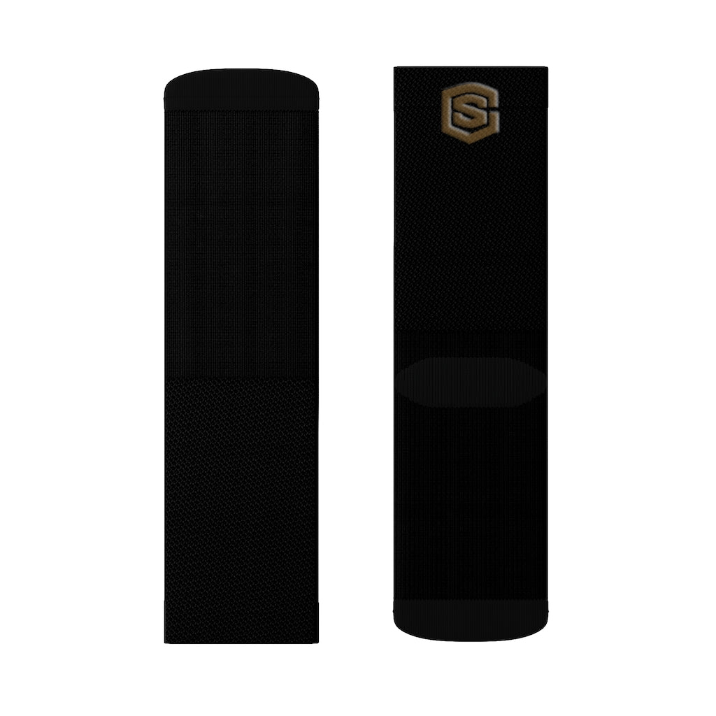 Black Sublimation Socks Brown Logo