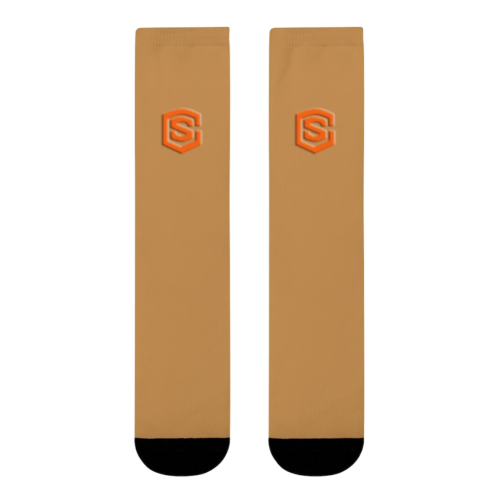 Brown Sublimation Crew Socks (EU) Orange Logo
