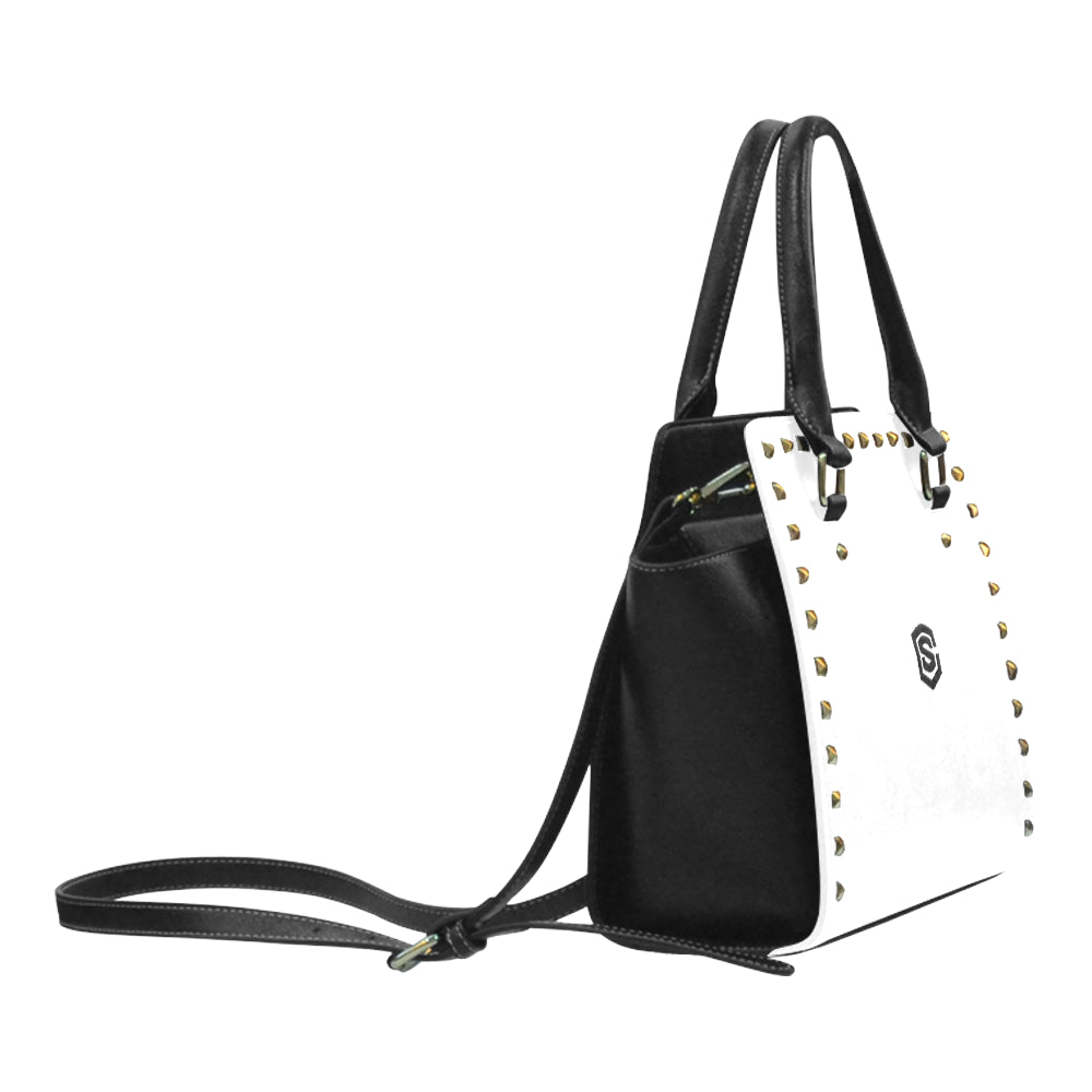 WHITE RIVET SHOULDER HANDBAG black logo Rivet Shoulder Handbag (Model 1645)