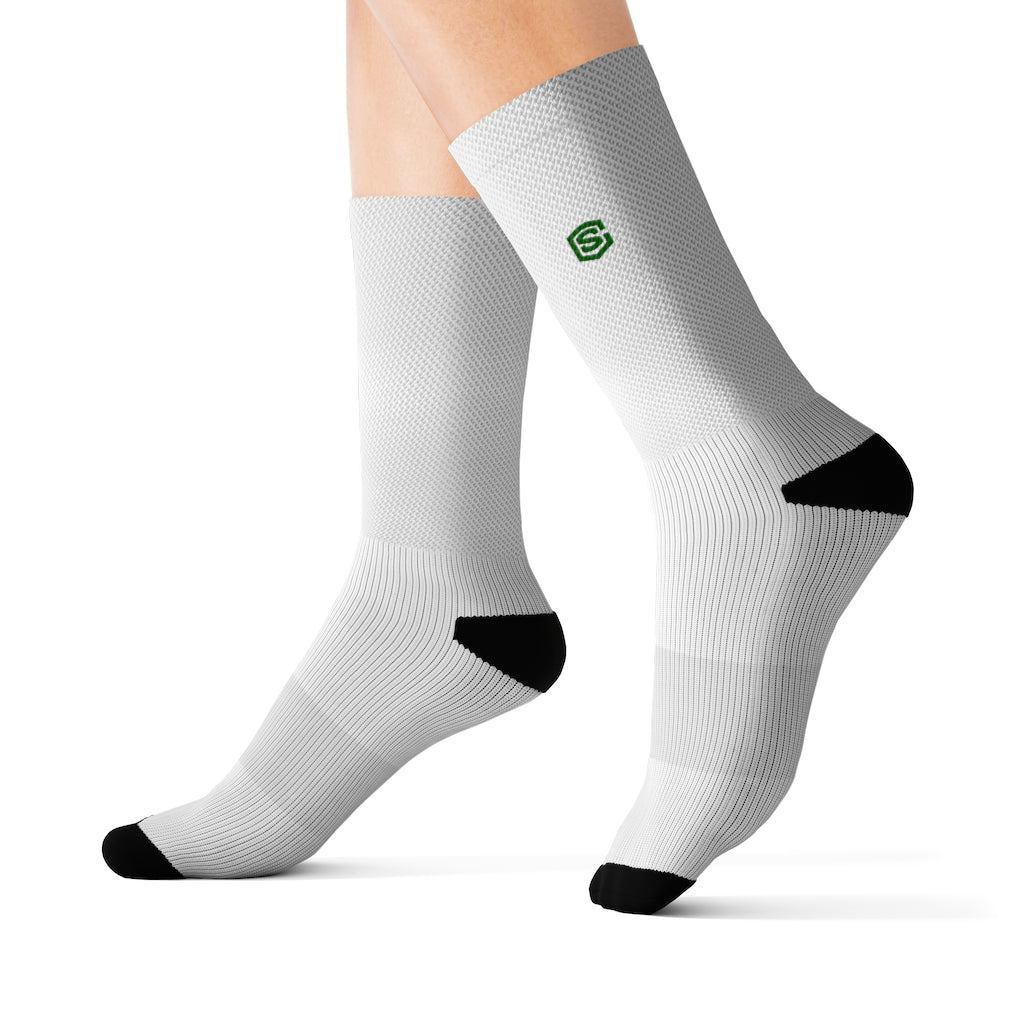 White Sublimation Socks with Green Logo