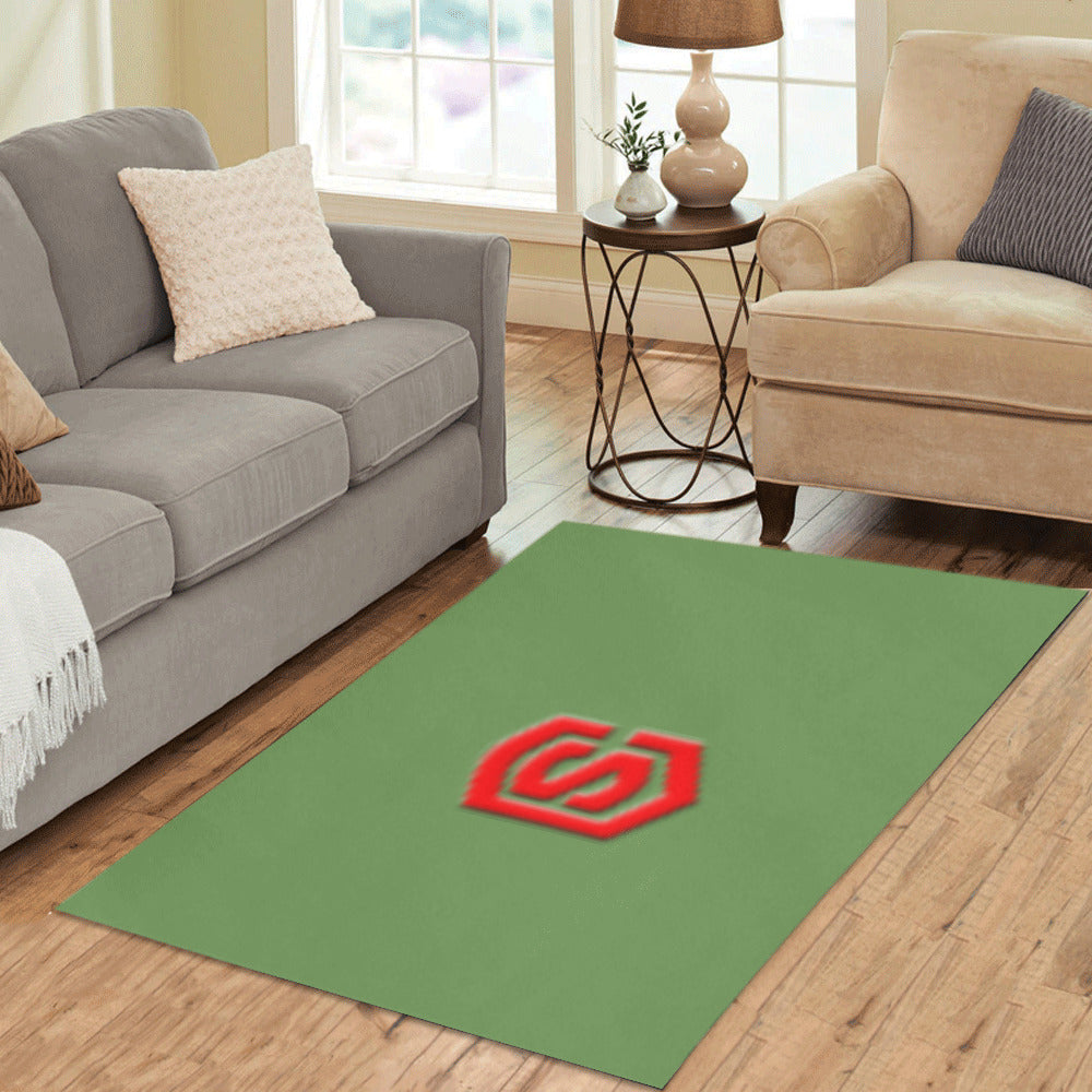 Green Area Rug Red Logo Area Rug 5' x 3.2'