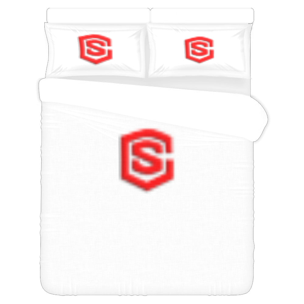 White Duvet Cover Red Logo 3-Piece Bedding Set (1 Duvet Cover 86"x70"; 2 Pillowcases 20"x30")(One Side)