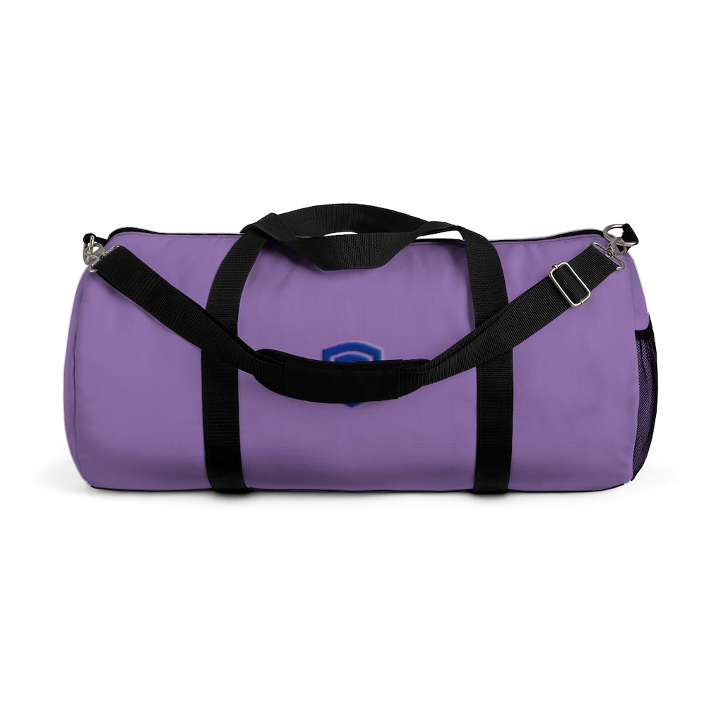 Purple Duffel Bag Blue Logo
